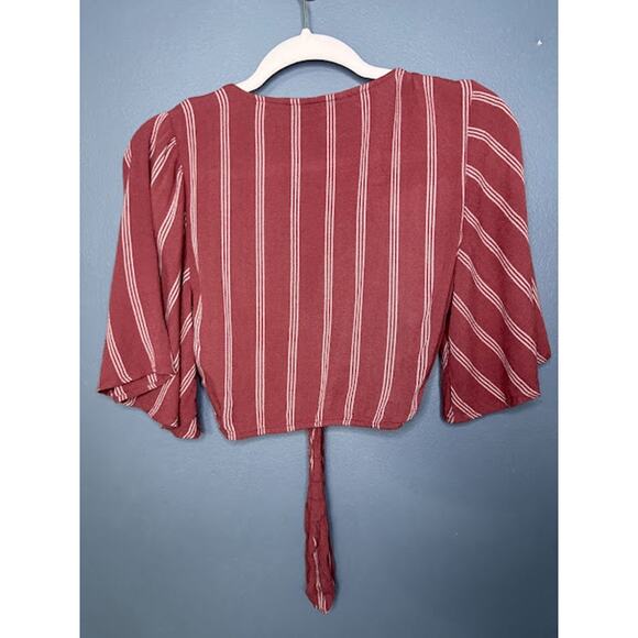 American Eagle Juniors Size Small Cropped Cardigan Striped Preppy Y2K Tie Front - Picture 2 of 6